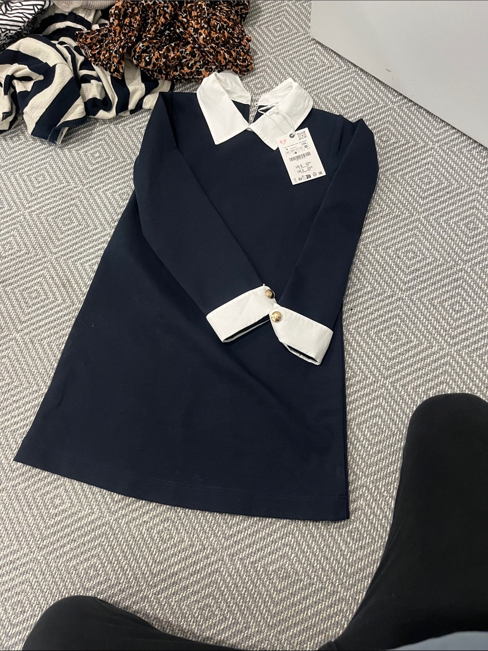 Zara Navy Dress with White Collar and Cuffs